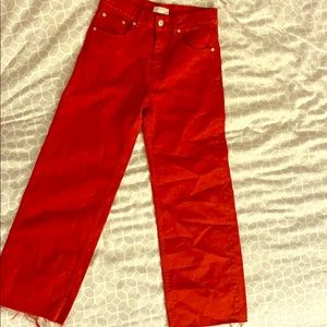 Red vintage ZARA jeans with flare at bottom